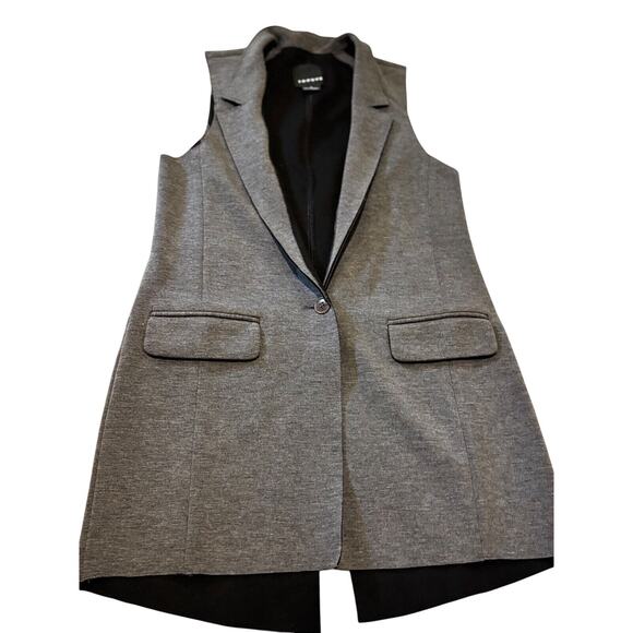 Trouve womens Gray Long Vest Pockets Sz XS statement academia career manly - Picture 1 of 8